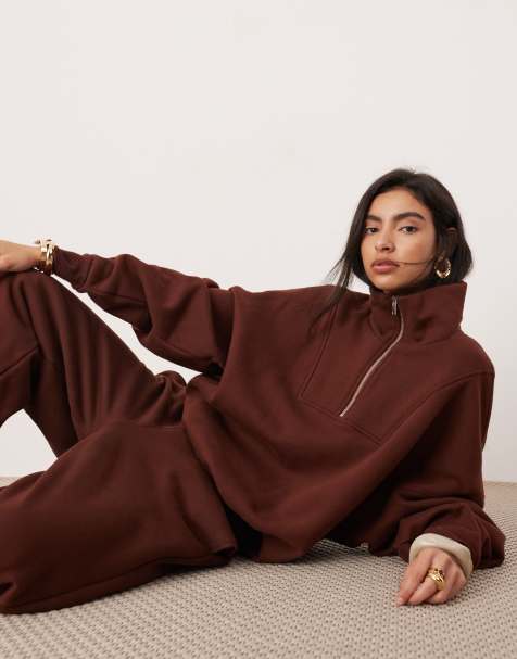 ASOS EDITION premium heavy weight half zip oversized sweatshirt in chocolate - view 1
