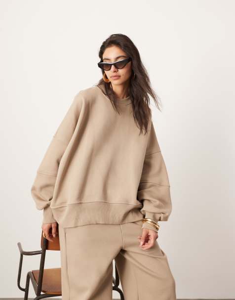 ASOS EDITION premium heavy weight sweatshirt with seam detailing in taupe - view 1