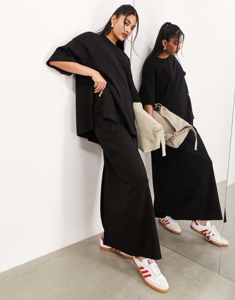 ASOS EDITION premium heavy weight textured jersey column maxi skirt in black - part of a set - view 1