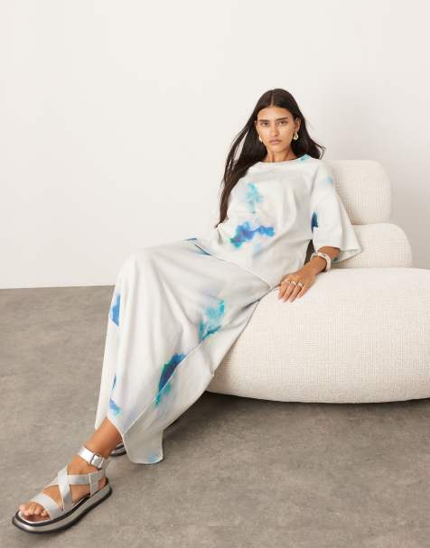 ASOS EDITION premium heavy weight textured jersey column maxi skirt in blurred print - part of a set - view 1