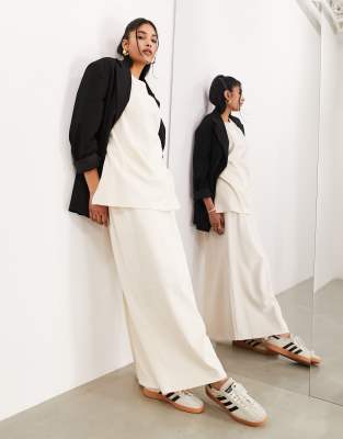 premium heavy weight textured jersey column maxi skirt in cream - part of a set-Neutral