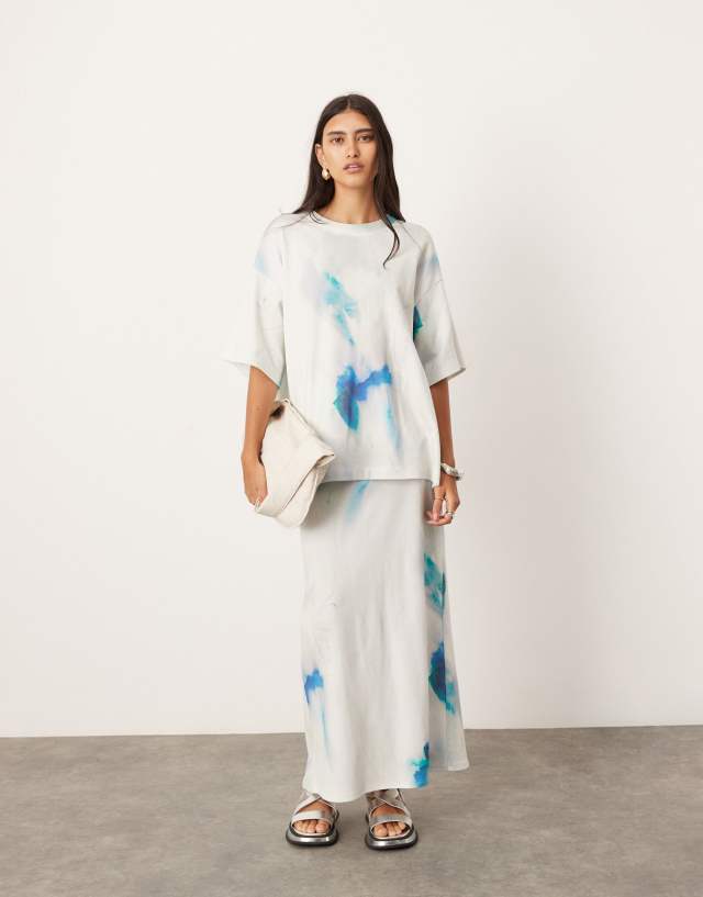 ASOS EDITION - premium heavy weight textured jersey oversized t-shirt and column maxi skirt co-ord in blurred print