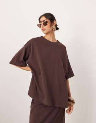 ASOS EDITION ASOS EDITION premium heavy weight textured jersey oversized t-shirt co-ord in chocolate-Brown