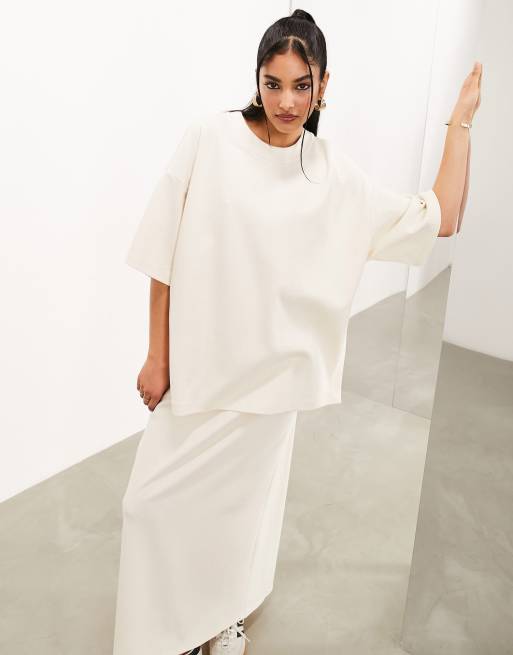 ASOS EDITION premium heavy weight textured jersey oversized t-shirt in cream - part of a set