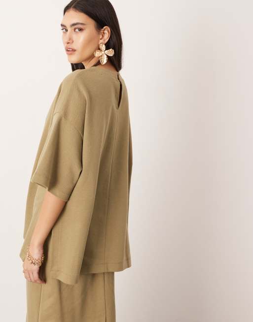 ASOS EDITION premium heavy weight textured jersey oversized t-shirt in khaki