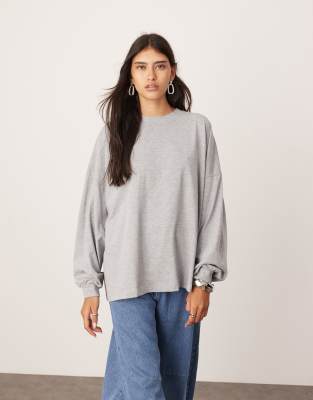 ASOS EDITION ASOS EDITION premium heavyweight cotton seam detail long sleeve t-shirt in grey marl