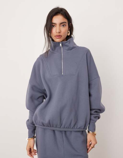 ASOS EDITION premium heavyweight half zip oversized sweatshirt in slate blue