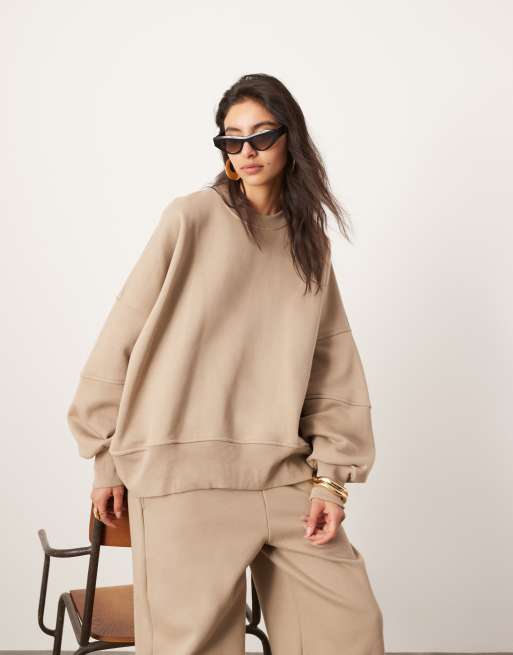 ASOS EDITION premium heavyweight sweatshirt with seam detailing in taupe