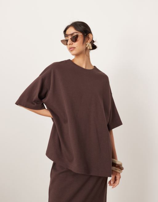 ASOS EDITION premium heavyweight textured jersey oversized t-shirt in chocolate (part of a set)