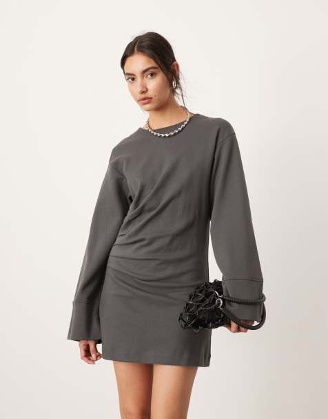 ASOS EDITION premium jersey long sleeve mini dress in charcoal - view 1
