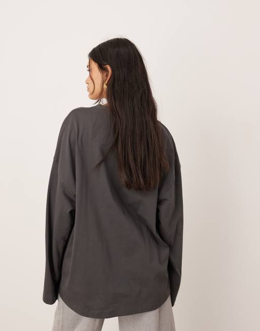 ASOS Edition - Premium - Koksgrå og oversized T-shirt med lange ærmer i bomuld, 2 af 4