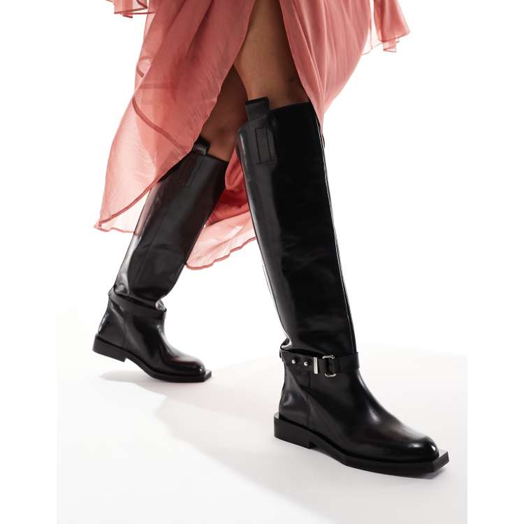 ASOS EDITION premium leather over the knee riding boots in black ASOS