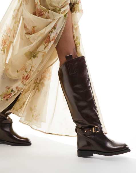 ASOS EDITION premium leather over the knee riding boots in brown - view 1