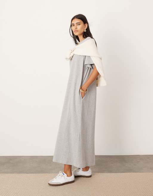 ASOS EDITION - Premium - Maxi T-shirtjurk met zakken in grijs, 2 van 4