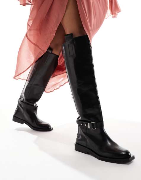 ASOS EDITION – Premium – Overknee-Reiterstiefel aus Leder in Schwarz - view 1
