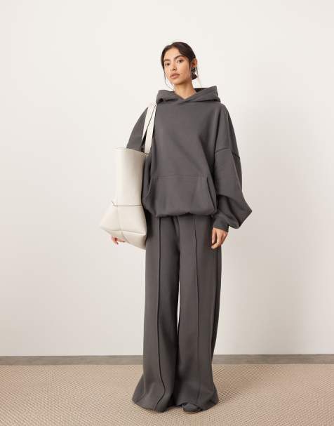 ASOS EDITION premium oversized heavy weight wide leg jogger with seam detail in charcoal - view 1