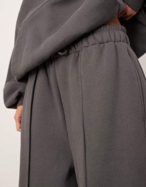 ASOS EDITION premium oversized heavy weight wide leg jogger with seam detail in charcoal, 5 of 5