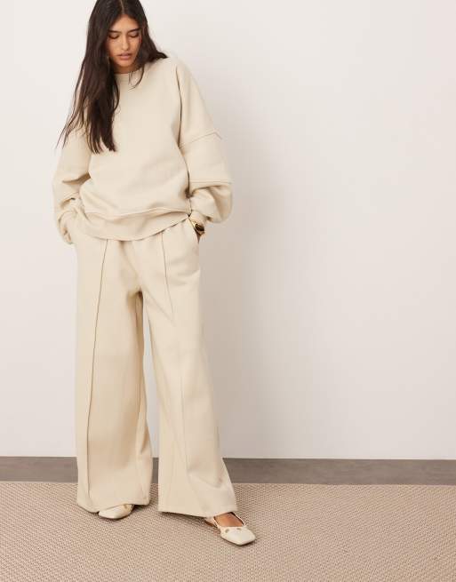 ASOS EDITION premium oversized heavy weight wide leg jogger with seam detail in oat, 2 of 5