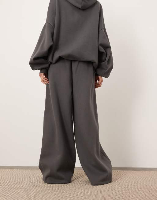 ASOS EDITION premium oversized heavy weight wide leg sweatpants with seam detail in charcoal