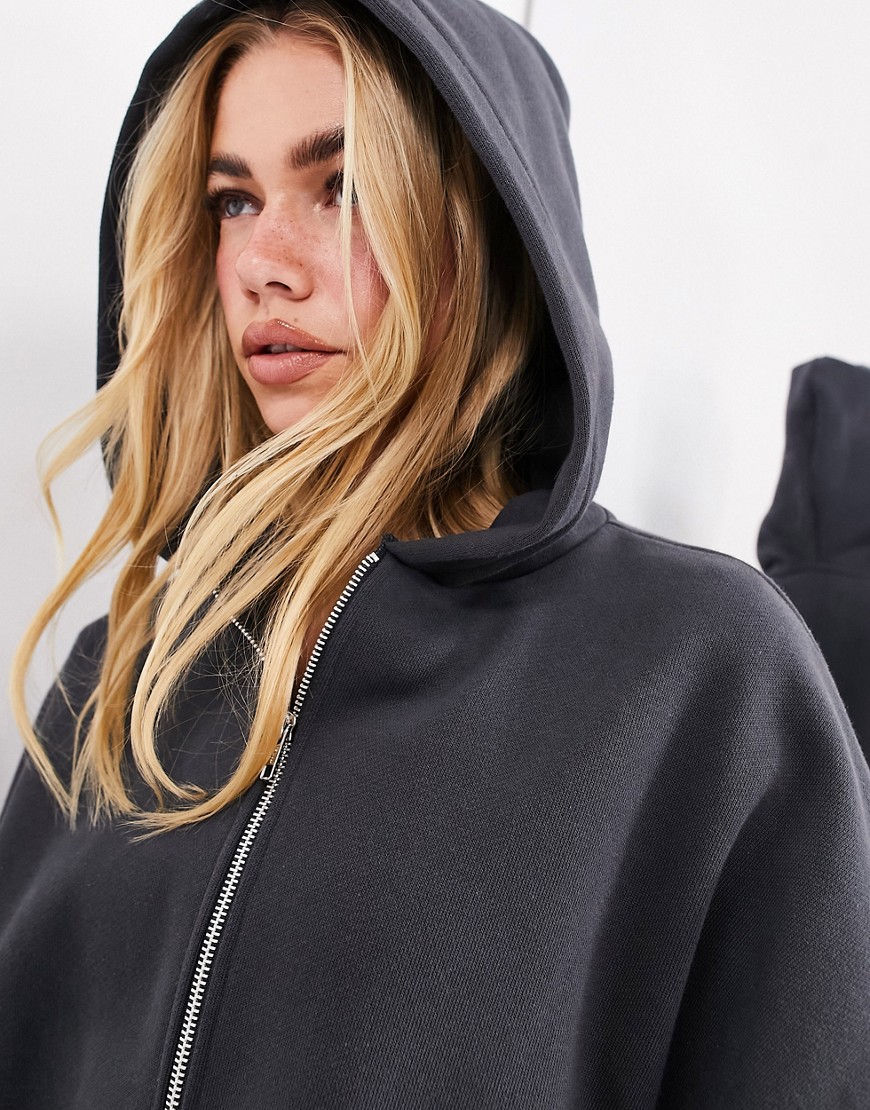 ASOS EDITION premium oversized heavy weight zip through hoodie in charcoal grey