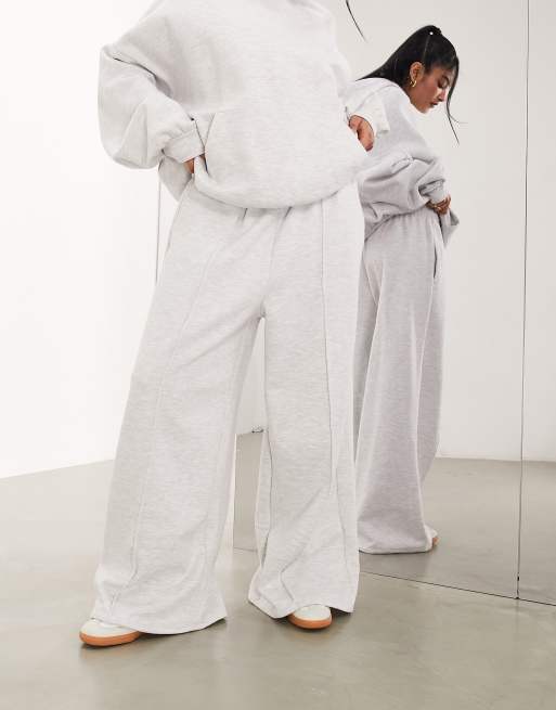 ASOS EDITION - Premium oversized joggingbroek van zware stof met wijde pijpen en naaddetail in gemêleerd grijs