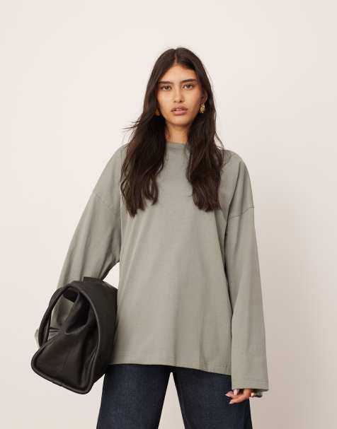 ASOS EDITION - Premium - Oversized T-shirt met lange mouwen van katoen in olijfgroen - view 1
