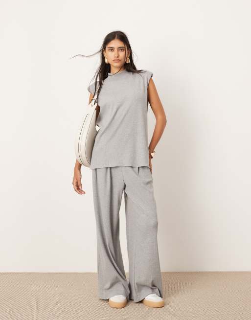 ASOS EDITION premium rib jersey pants in grey (part of a set)
