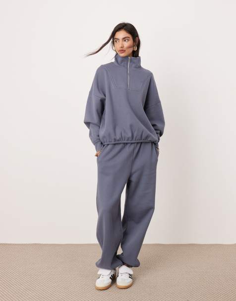 ASOS EDITION – Premium – Skifferblå, kraftiga mjukisbyxor i oversize - view 1