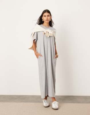 ASOS EDITION ASOS EDITION premium t-shirt maxi dress with pockets in grey