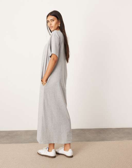 ASOS EDITION premium t shirt maxi dress with pockets in grey