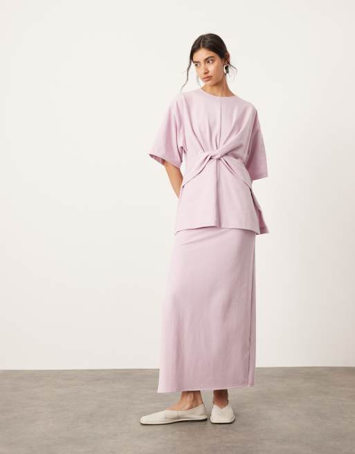 ASOS EDITION premium textured jersey maxi skirt co ord with side split in lilac