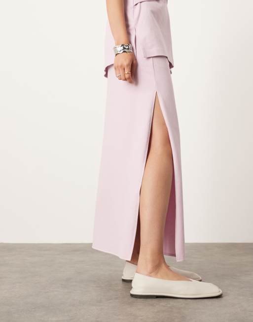 ASOS EDITION premium textured jersey maxi skirt co ord with side split in lilac ASOS