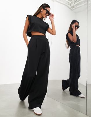 premium textured jersey pants in black