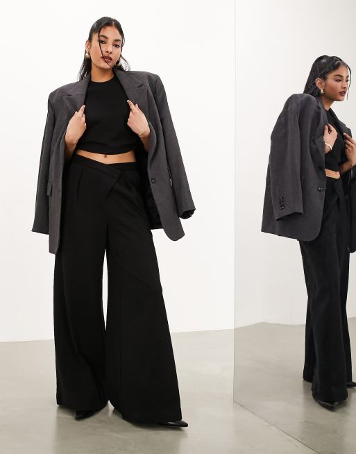 ASOS EDITION premium textured jersey wide leg pants with asymmetric waistband in black
