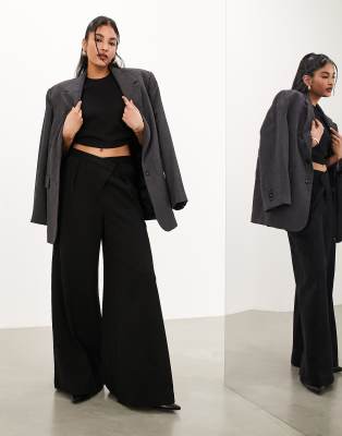 ASOS EDITION ASOS EDITION premium textured jersey wide leg trouser with asymmetric waistband in black