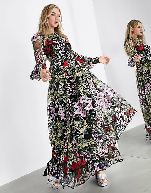 ASOS EDITION pretty floral embroidered maxi dress with open back | ASOS