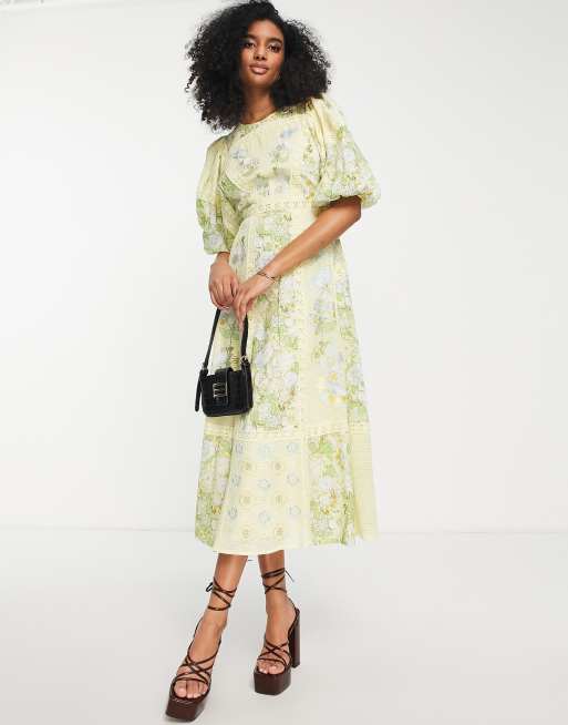 ASOS EDITION printed embroidered midi dress with lace inserts and