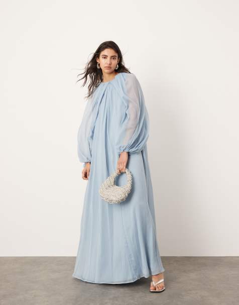 ASOS Edition – Pudrowoniebieska szyfonowa sukienka maxi z obszernymi rękawami - view 1