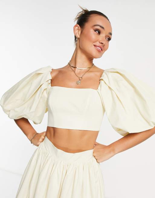 ASOS EDITION puff sleeve cotton crop top in buttermilk | ASOS