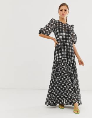 ASOS EDITION puff sleeve maxi dress in mono check