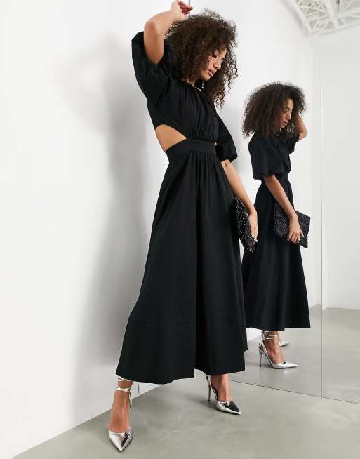 Black puff sleeve midi 2024 dress