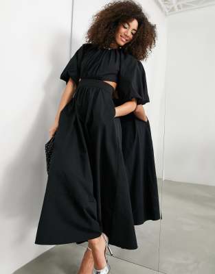 midi black puff sleeve dress