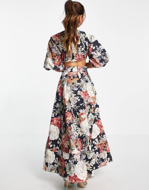 ASOS EDITION puff sleeve midi dress with cut out back in floral print ASOS