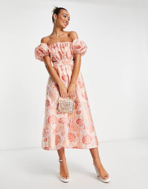 Pink midi floral outlet dress