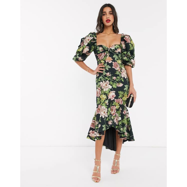 ASOS EDITION puff sleeve milkmaid dress in romantic floral print