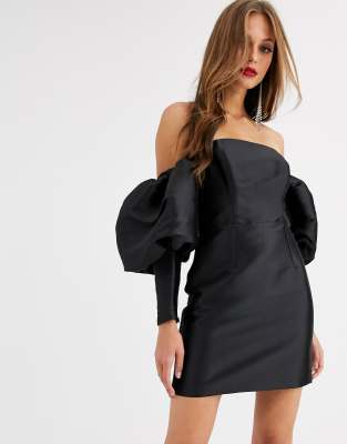 black puff shoulder dress