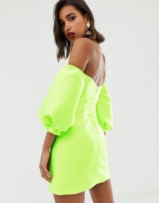 lime green off the shoulder dress