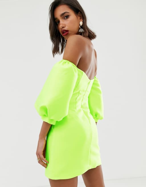 ASOS EDITION puff sleeve off shoulder mini dress