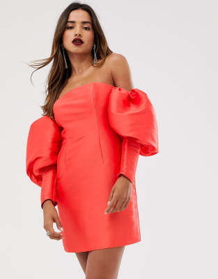 off the shoulder dress with puffy sleeves