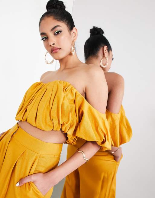 ASOS EDITION puffball off shoulder top co-ord in mustard